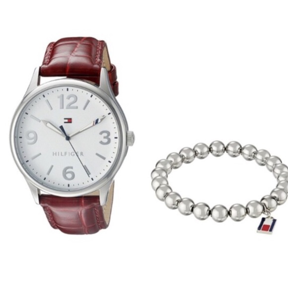 Tommy Hilfiger red croc embossed leather watch set - Picture 3 of 4