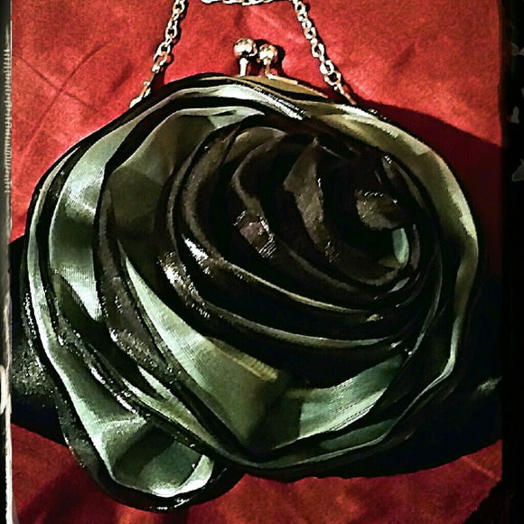 Retro/Vintage Satin Rose Swirl Evening Bag Black - Picture 4 of 6