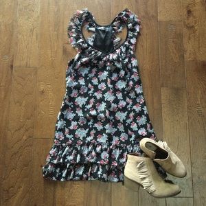 Guess black floral ruffle dress