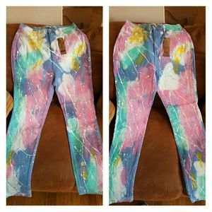 Plus size Pink splatter paint print stretch jeans
