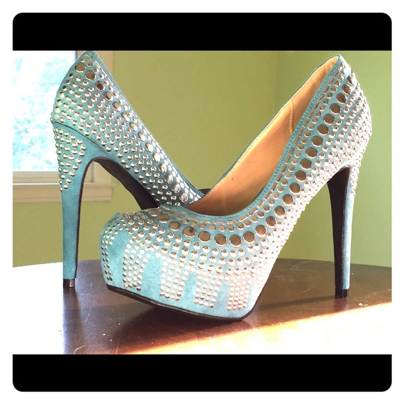 Two Lips Studded Heel- Blue- size 6.5