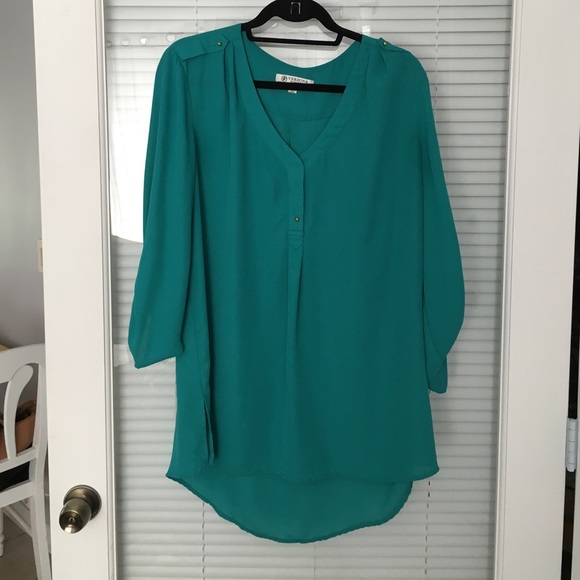 Long Versona teal chiffon blouse