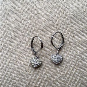 Heart shaped pave drop earrings