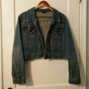Cropped, lightly distressed denim jacket