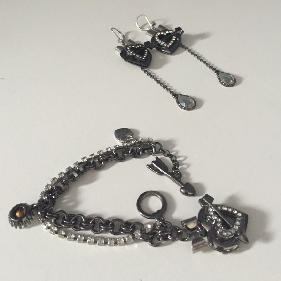 Betsey Johnson heart earrings and bracelet set