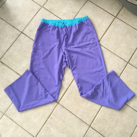 Purple and blue scrub pants