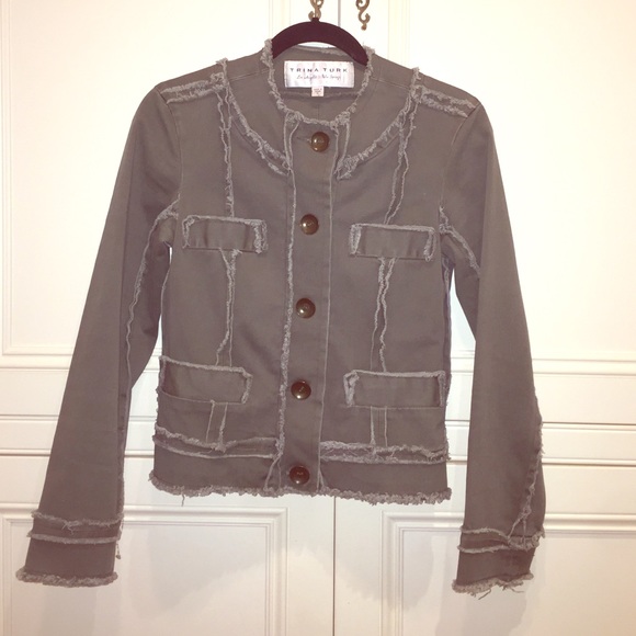 Trina Turk frayed hem crop military jacket sz 4