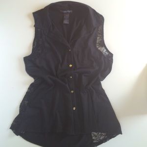 Black sleeveless top with side panels of lace