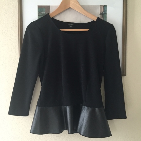Ann Taylor Black Faux Leather Peplum Top