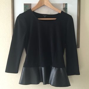 Ann Taylor Black Faux Leather Peplum Top