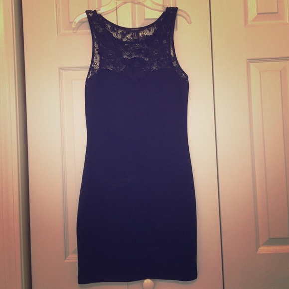 Black Bodycon dress with lace neckline