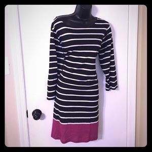 Black & white stripe dress w/ magenta color block