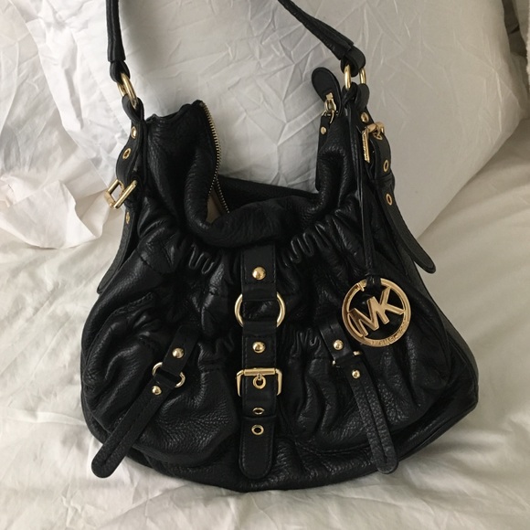 Michael Kors black and gold leather shoulder bag