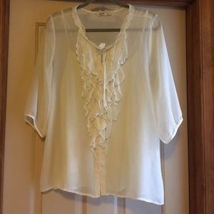 Sheer ruffled blouse.