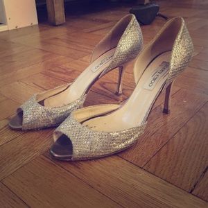Jimmy choo silver snakeskin shoes. Size 38.5