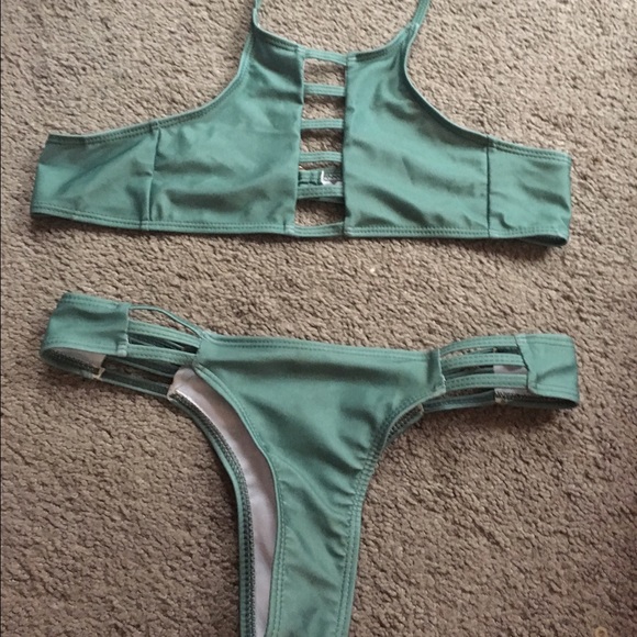 Green halter cheeky bikini
