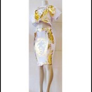 Gold Foil Medusa Print Crop Top & Pencil Skirt Set