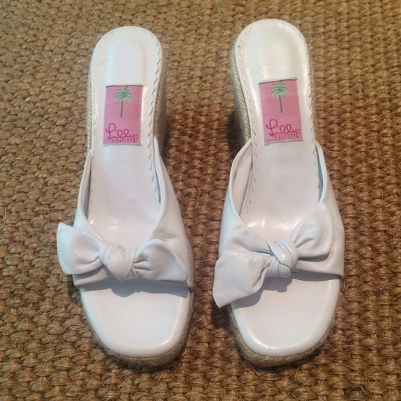 LILLY PULITZER White leather tie Espadrille Wedge
