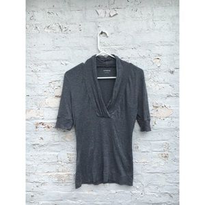 Express Grey 3/4 Sleeve Partial Cowl V neck top