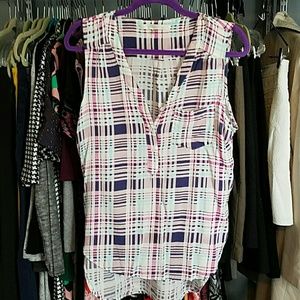 fun 2 fun Sleeveless Pastel Plaid Blousey Top