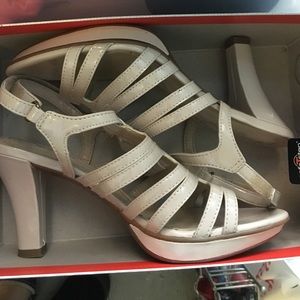 Caged three inch heels, cream size 7