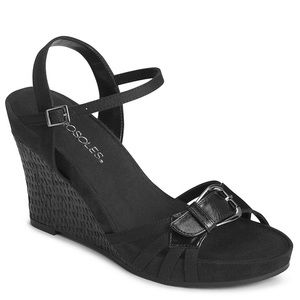 Plush Around Black Wedge Sandals