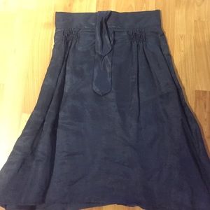 High-waist silk and linen skirt, dark blue