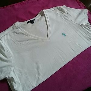 Women's White v neck t shirt XL