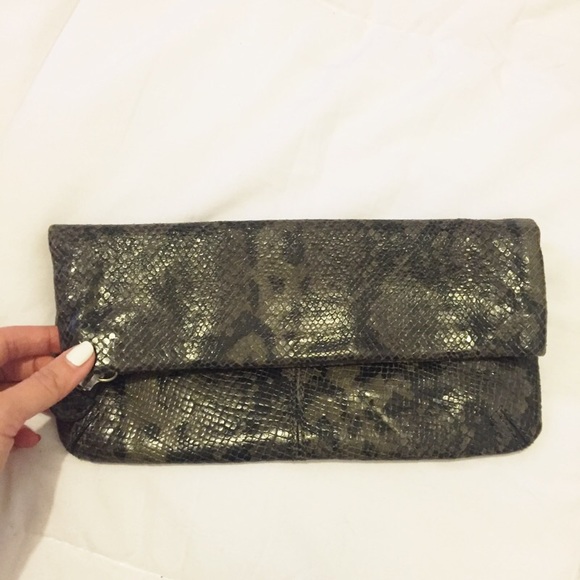 Club Monaco Foldover Black/Gray Python Clutch