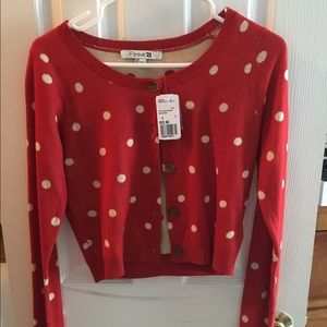 NWT Forever21 orange & white short polka dot cardi