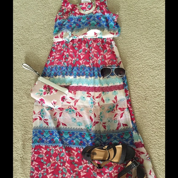 🆕Patchwork Blue/Pink Maxi Dress size Med - Picture 3 of 3