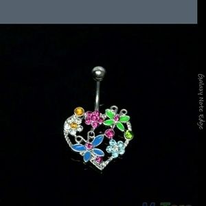 Butterfly flower heart shape belly ring
