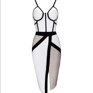 Contrast Bustier Side Split Evening Bandage Dress