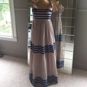 Tan and Blue Maxi Dress