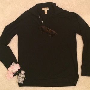 Black soft cashmere feel sweater with opal button