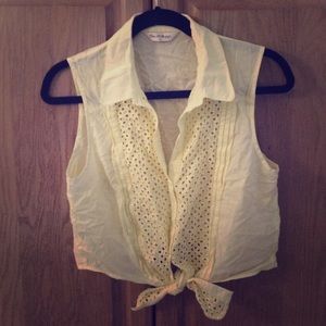 Yellow crop top tie shirt medium