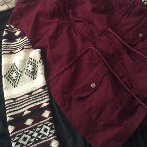 Maroon jacket with sweater sleeves