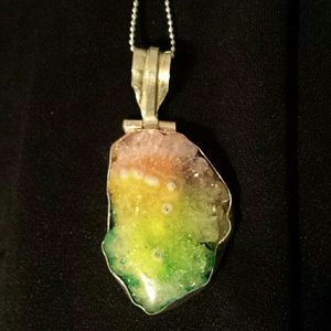 Rainbow Solar Druzy Pendant Necklace