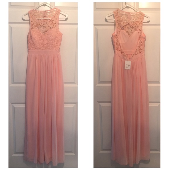 Boutique Pink Lace Open Back Maxi Dress Small
