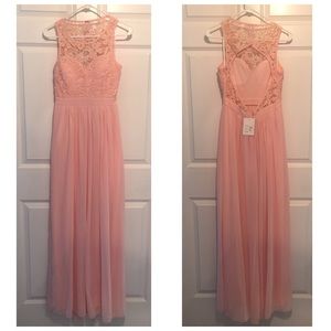 Boutique Pink Lace Open Back Maxi Dress Small