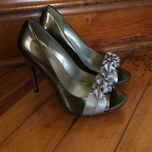 Charcoal heels with silver ribbon detail