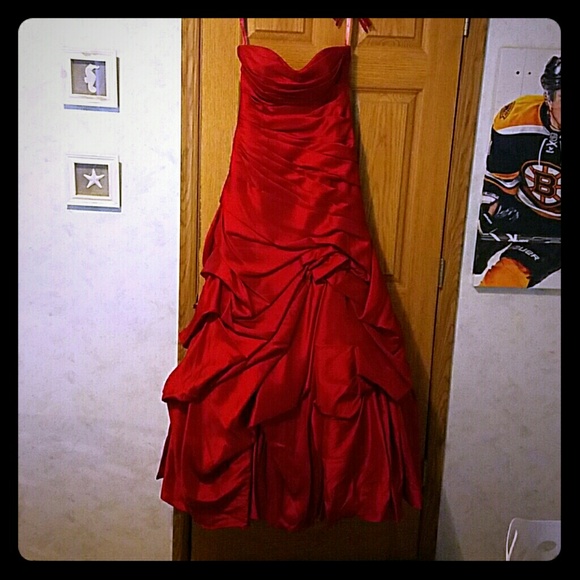 ruby red rooshed prom dress