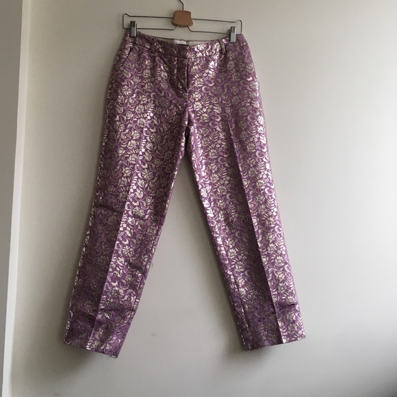 J crew collection pants, purple embroidery
