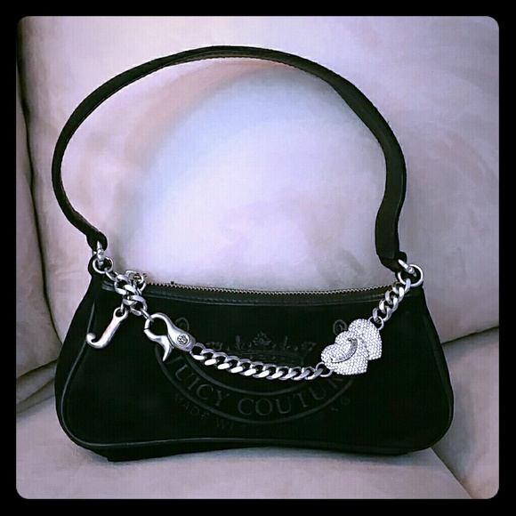 New Black Juicy Couture Suede Handbag -Rhinestones