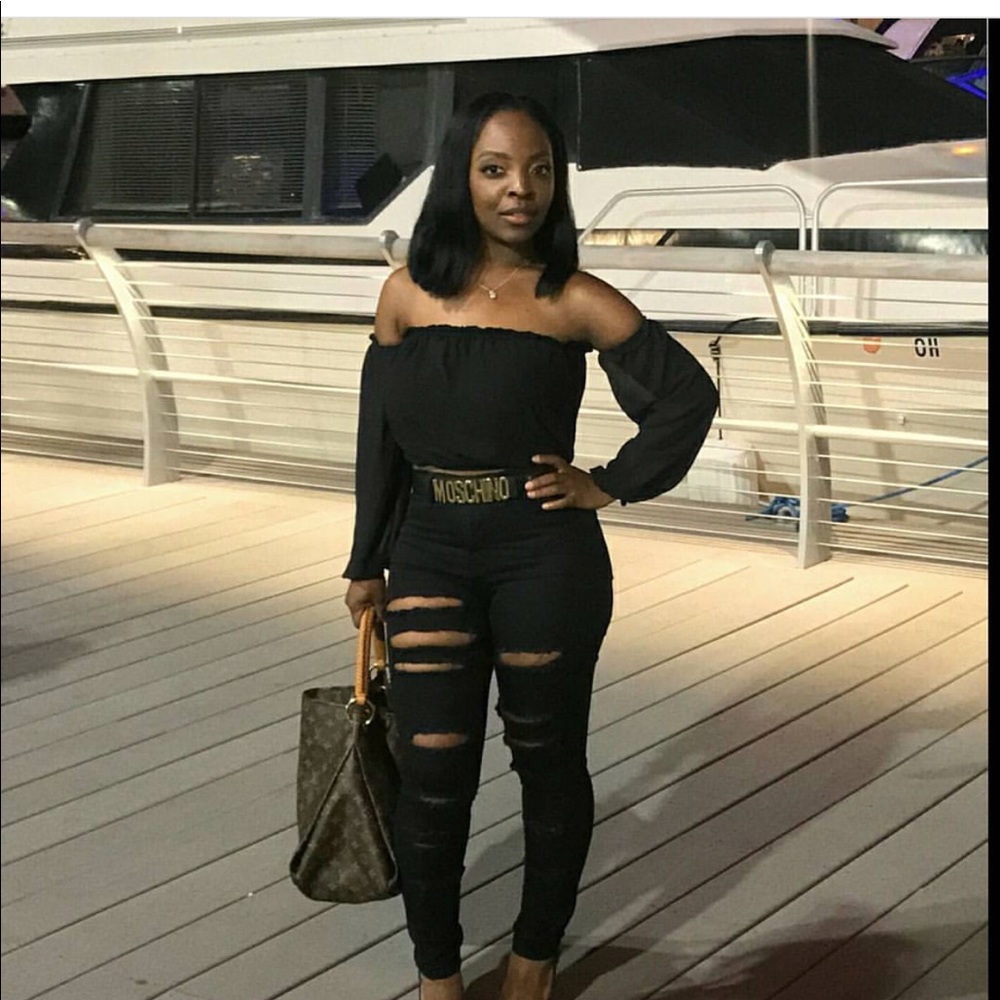 Black destroyed denim