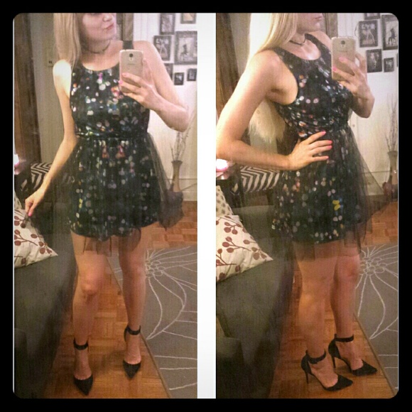 H&M polka dot mini dress with tulle overlay - Picture 2 of 4