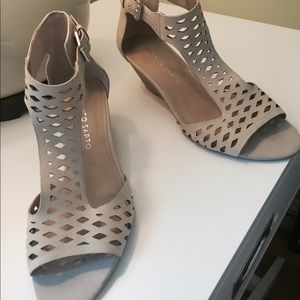 Beige Franco Sarto 2 1/2" wedges.
