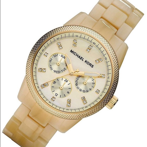 Michael Kor's Pearl Faced Gold Watch, New Battery
