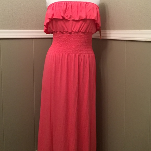 Adorable Pink Ruffle Strapless Dress - Picture 2 of 3