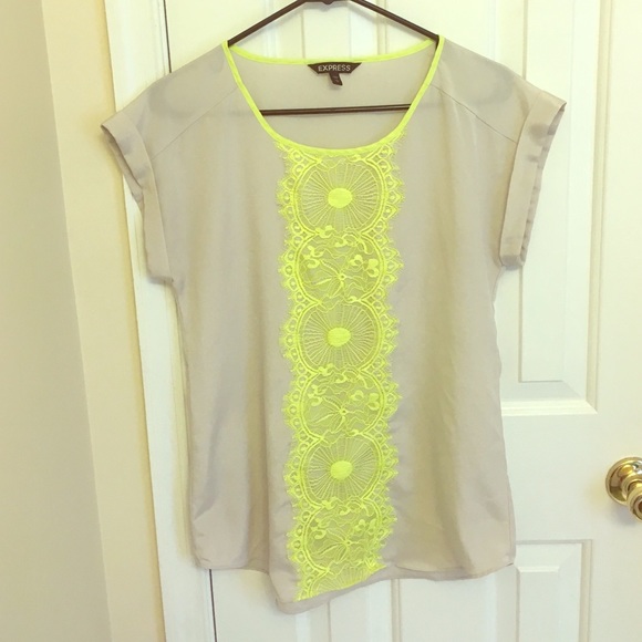 Express blouse. Neon green and gray